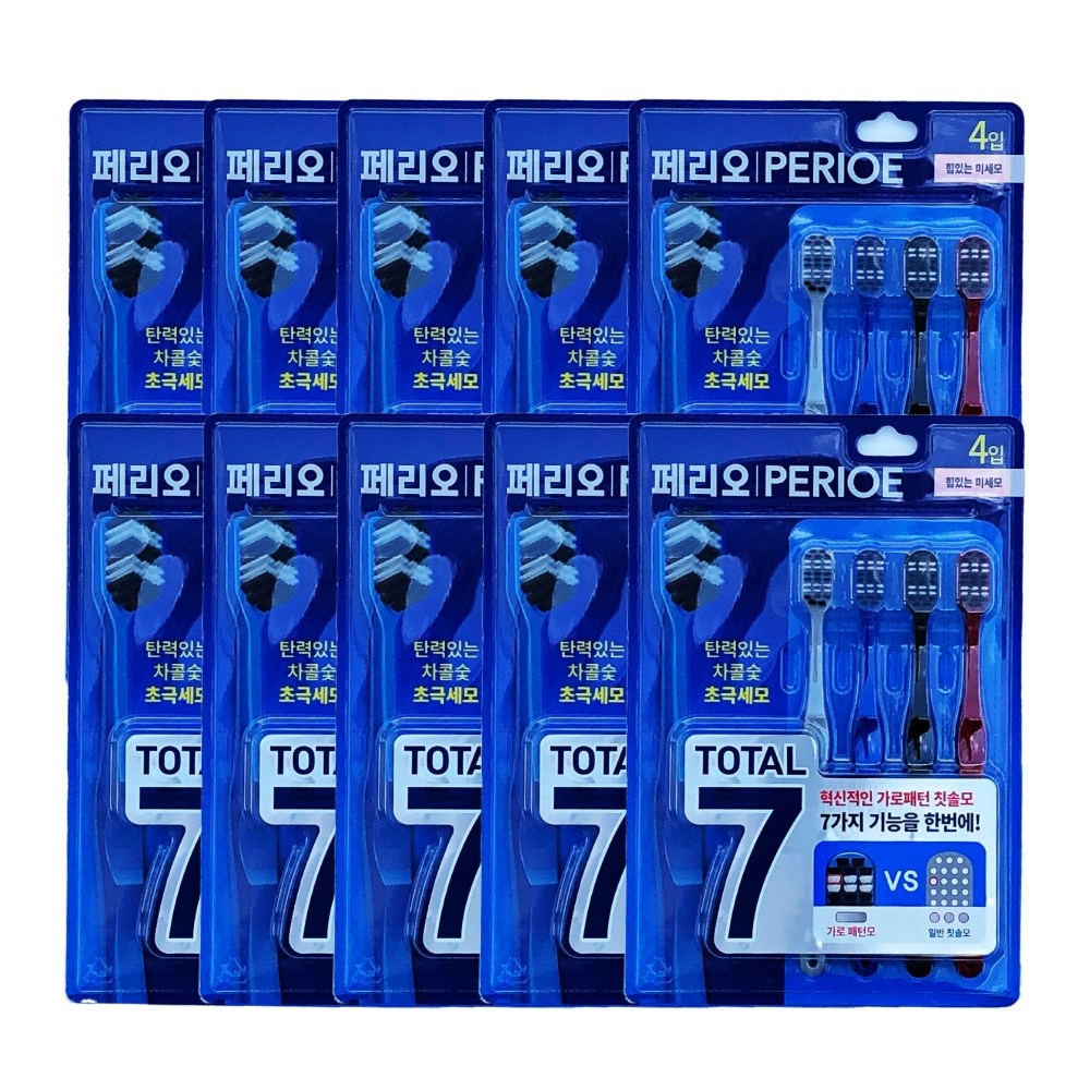 페리오 토탈7 칫솔 초극세모 힘있는 미세모 (차콜숯), 4개입, 10개 63,200원