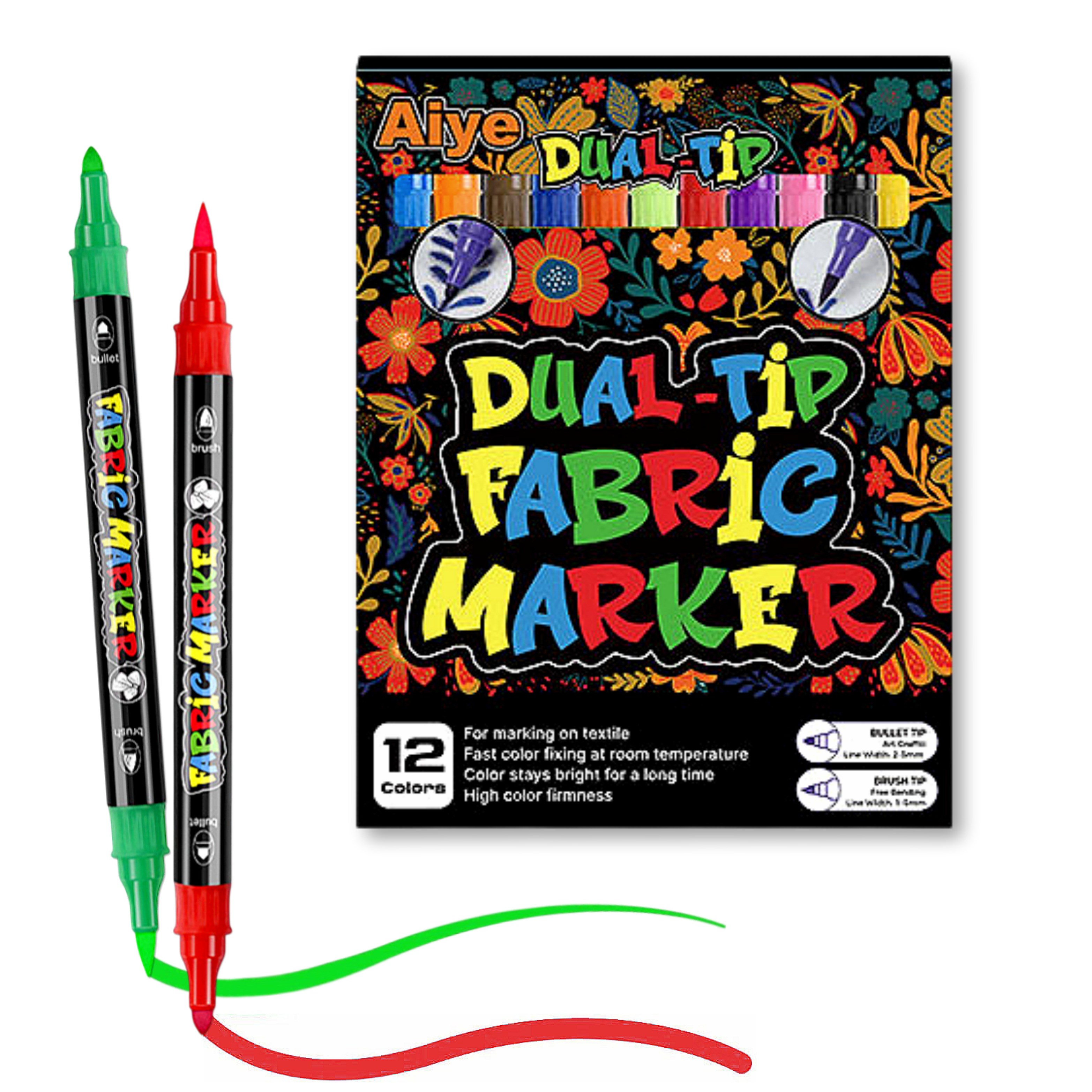 Glapy 듀얼팁 패브릭마카, 12색, 1세트 12,500원