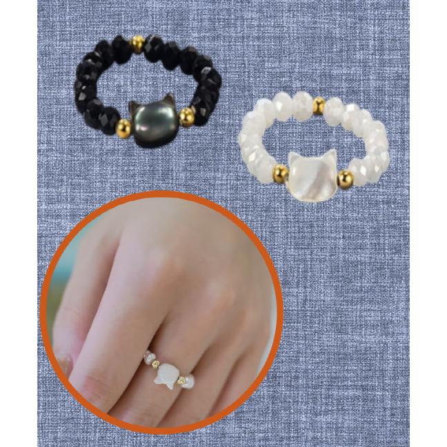 판다로드 고양이비즈반지 2개세트 냥냥이 커플링 우정 구슬 반지 7,500원