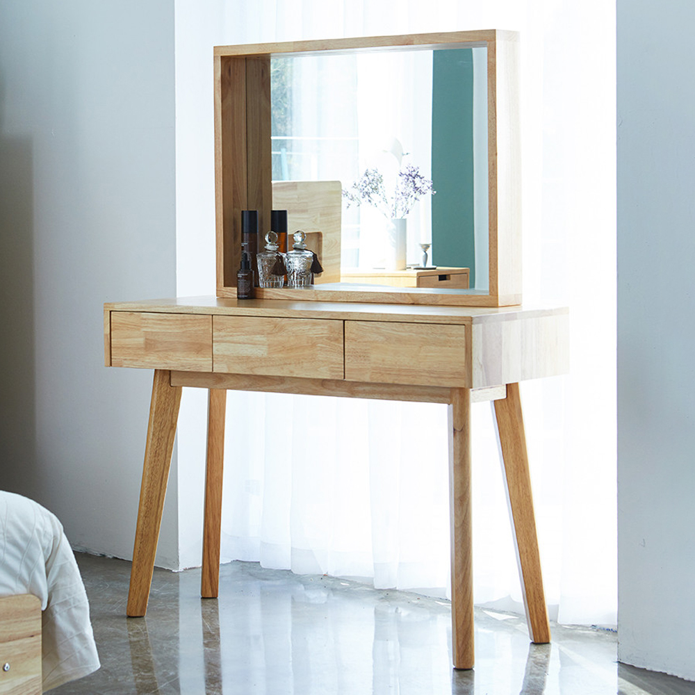 까르엠가구 고무나무 원목 루크 수납 화장대 + 거울 세트 방문설치, 내추럴 225,000원