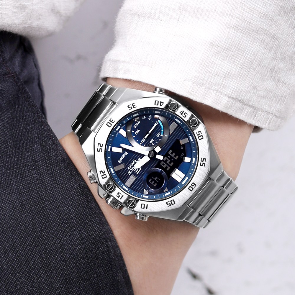 카시오 에디피스 남성 에얄오크 팔각디자인 실버블루 블루투스 손목시계 190,000원