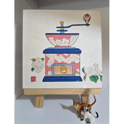 분홍색 커피머신  민화판넬  18cm 인테리어소품 카페액자 선물 35,000원