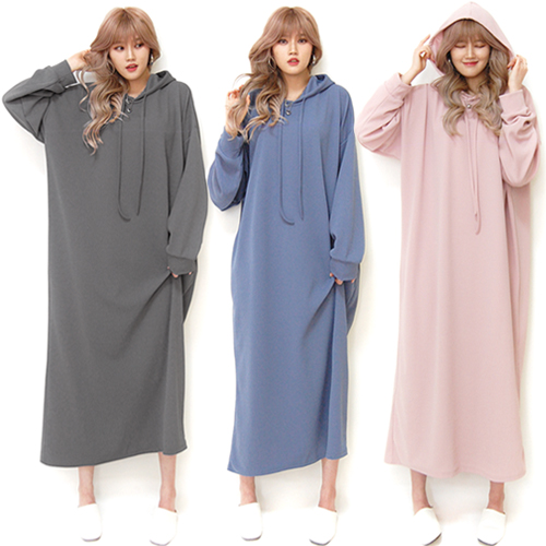 통통마녀 ] 후드끈 롱 원피스 55~99 까지 착용 4컬러  ( 빅사이즈 ) 18,900원