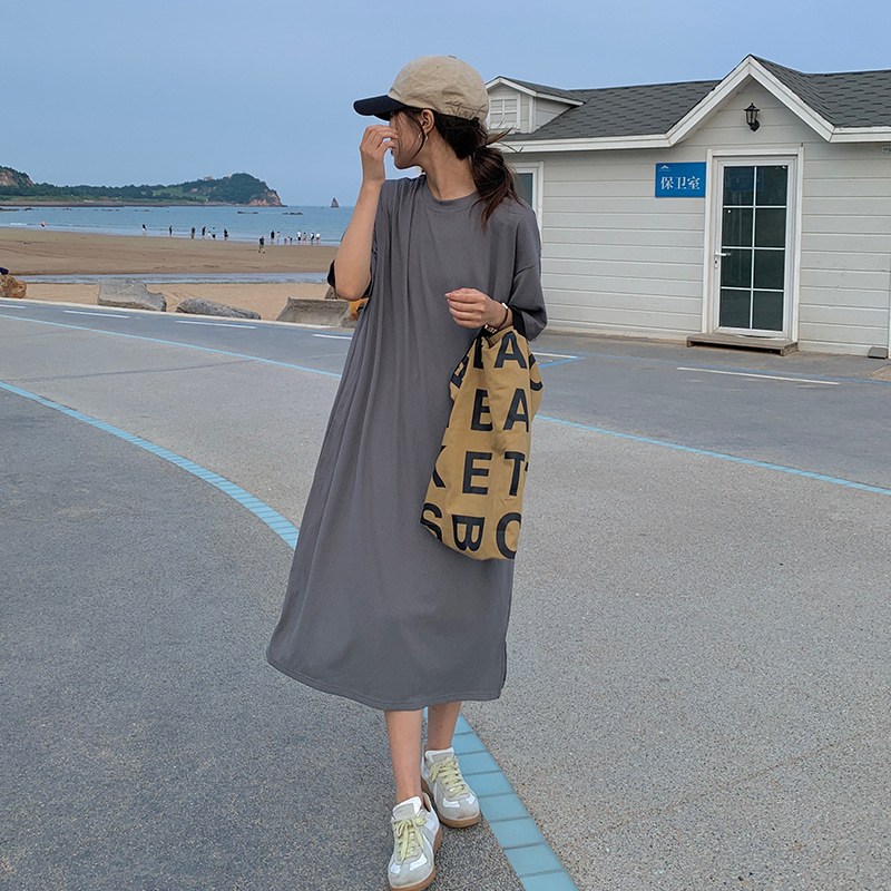 여름 반팔 롱 루즈핏 면 원피스 19,900원