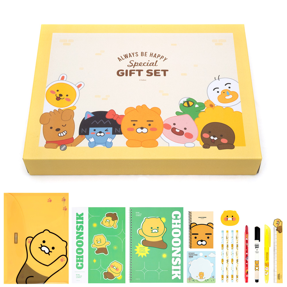 [카카오프렌즈 으뜸 문구세트1] 라이언 어피치 춘식이 문구세트 단체선물 웰컴키트 신학기 후학기 학용품 11,900원