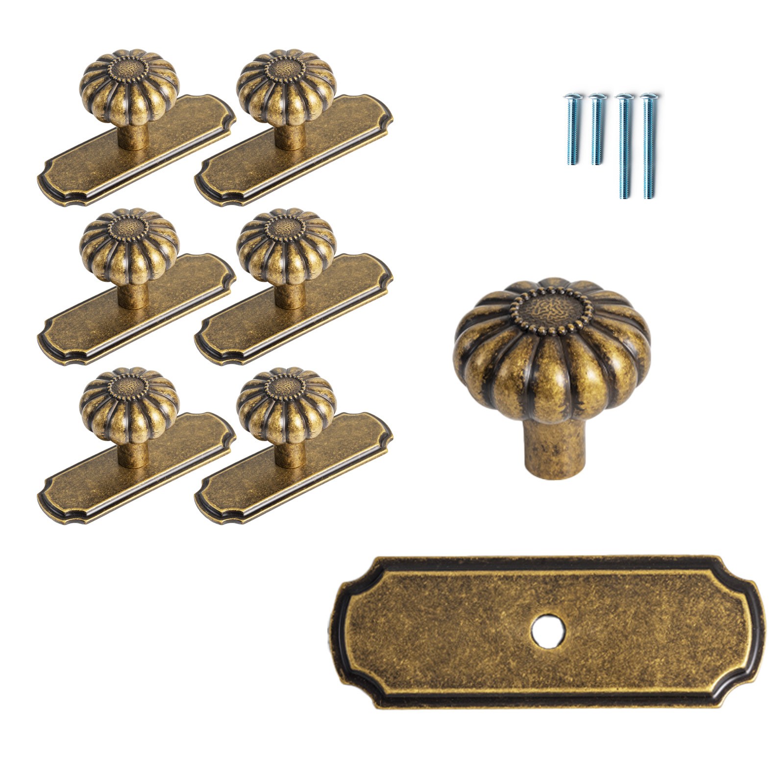 Goo-Ki 예쁜 서랍 손잡이 가구 서랍 손잡이 서랍장 손잡이 가구문고리, 6개+베이스 장착(23293), GT-앤티크 황동 47,700원
