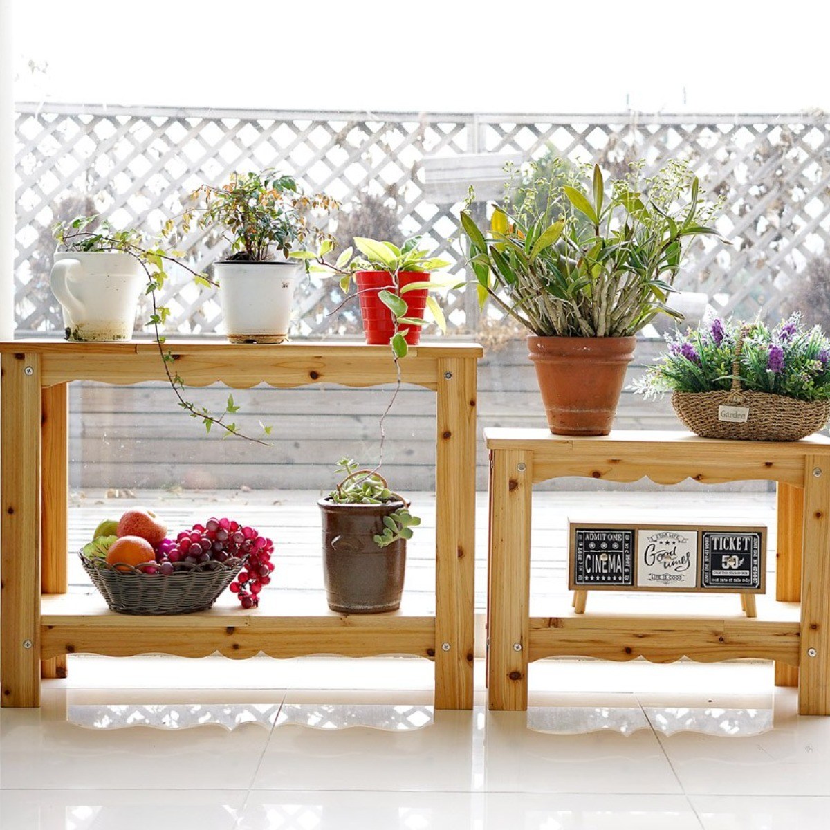 나무다움 DIY 프리미엄 2단 원목 화분받침대 길이 600mm 화분정리 진열대 화분선반, 내추럴, 1개 54,000원