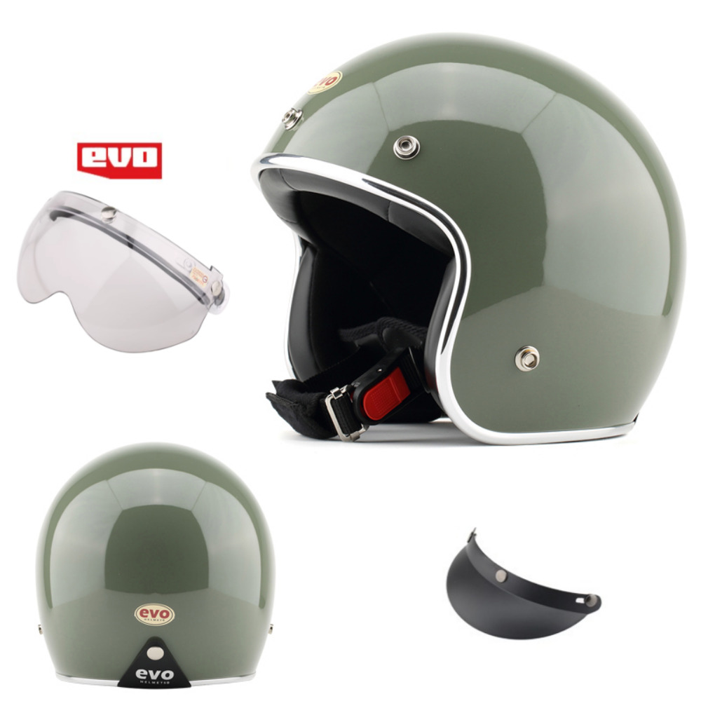 피스윌 EVO 레트로 클래식헬멧 오토바이 바이크 헬멧 반모 오픈페이스 하이바 스쿠터 퀵보드 전기자전거 가벼운헬멧, 17.카키색(실버라인) 108,000원