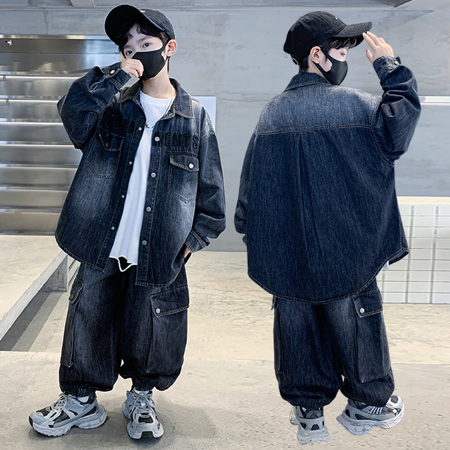 비비키드 초등생 신상 레터링 자수 빅포켓 데님 셔츠 상의 초중생 하의 주니어 의류 세트 남아 긴팔 긴바지 봄 가을 상의+하의 세트 (56087) 40,800원