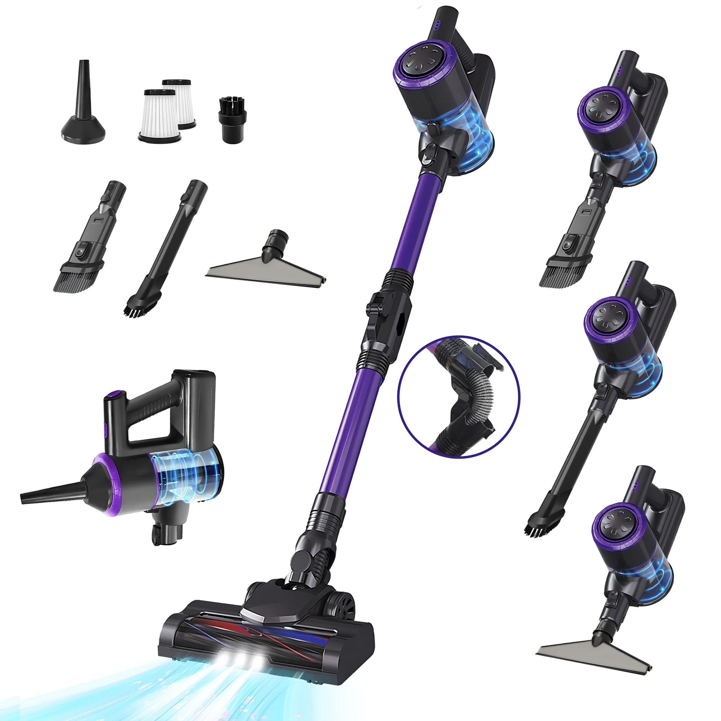 RichMagic 독일 핸디형 16000Pa 접이식 무선청소기 전동 브러시 LED 조명 스탠딩 다용도 블로잉/ 청소/가정용/차량용 5 in 1 핸디청소기, 퍼플, HKX-007 129,000원