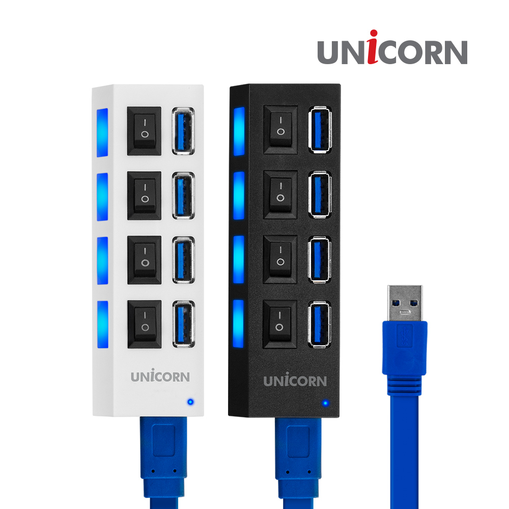 유니콘 XH-Q4 USB허브 화이트 (USB3.0,4포트,무전원), 화이트, 1개 10,500원