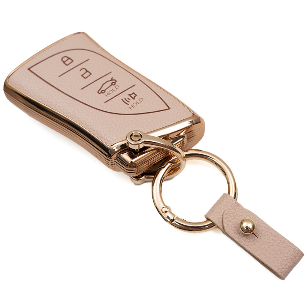 렉서스 LS ES RX RZ NX UX LC ES300H 호환 스마트키 가죽 차 키케이스 리모컨 키링 키홀더 TPU 키커버, TL56_4버튼, 아이보리골드 17,900원
