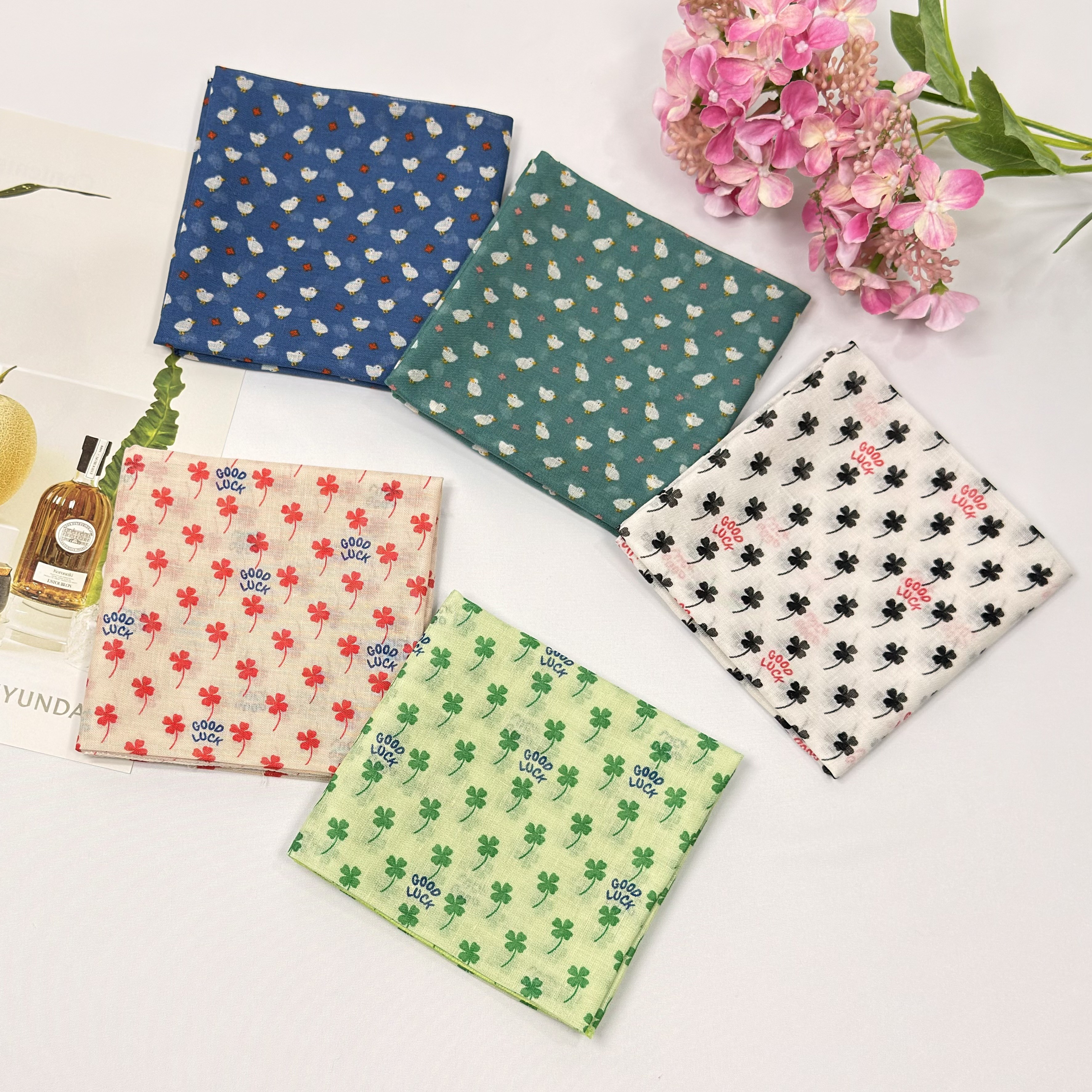 아사면 손수건 5매 1세트 여성 플라워 거즈 목 손수건 데일리 휴대용 선물용 쁘띠 미니스카프 1 12,500원