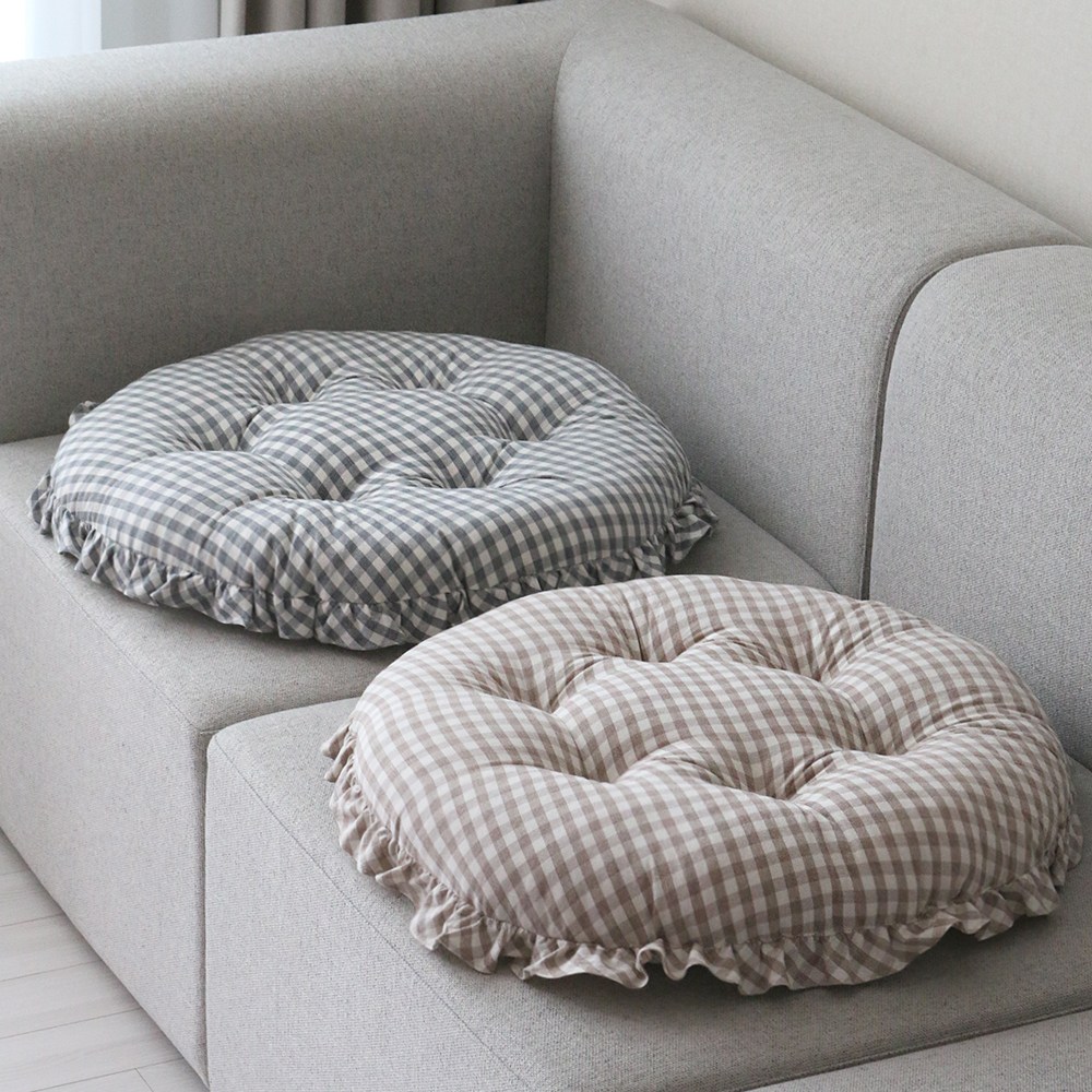 [데코벨] 선염 워싱 멜란지 체크 원형 방석 (M/L) 25,800원