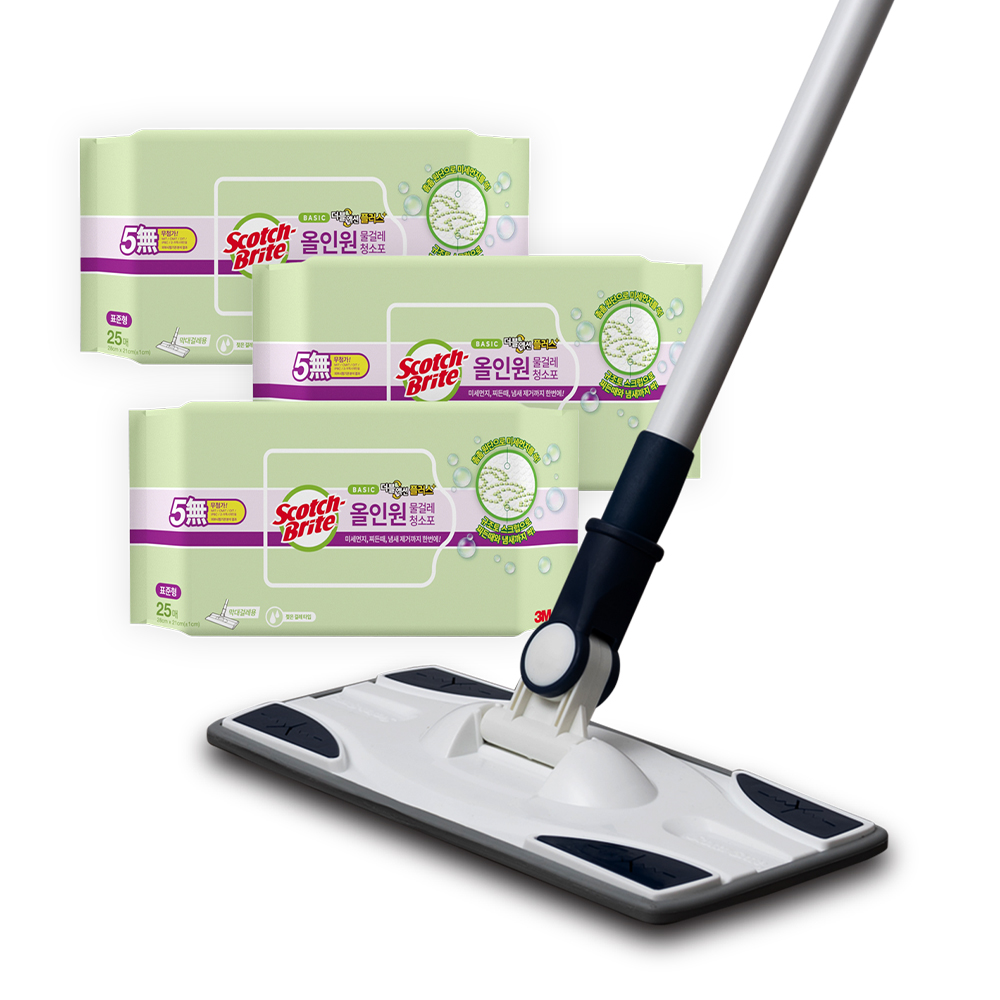 스카치브라이트 베이직 막대걸레 표준형 + 물걸레 청소포 표준형 25매 3개 22,040원