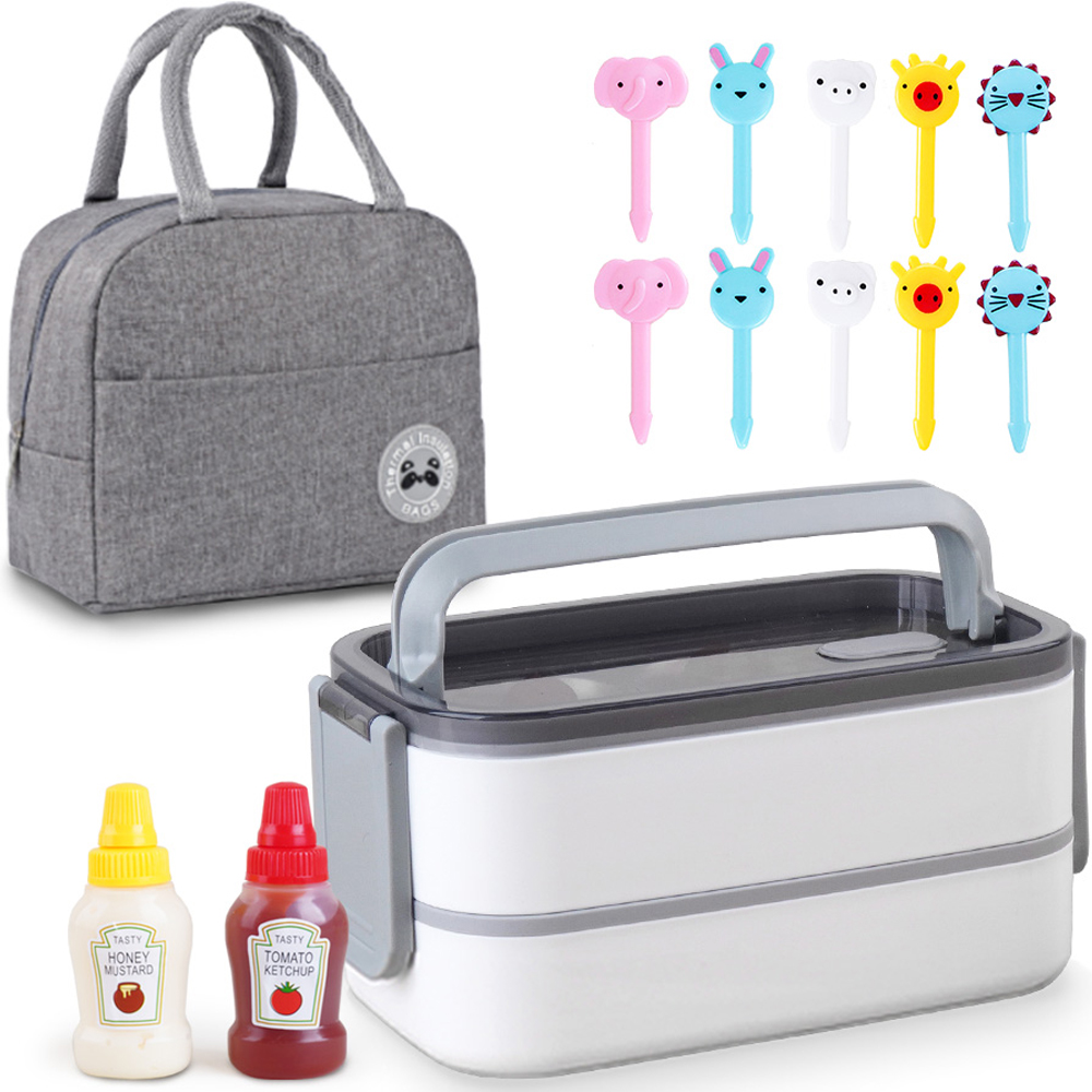 인블룸 웜 화이트 도시락 + 미니 소스통 + 피크닉 보냉 도시락 가방 + 데코픽 동물 10종 세트 41,200원