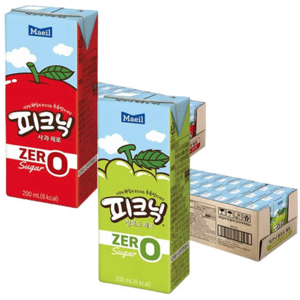 피크닉 제로 사과 200ml 24팩 + 피크닉 제로 청포도 200ml 24팩, 현재가 30,350원