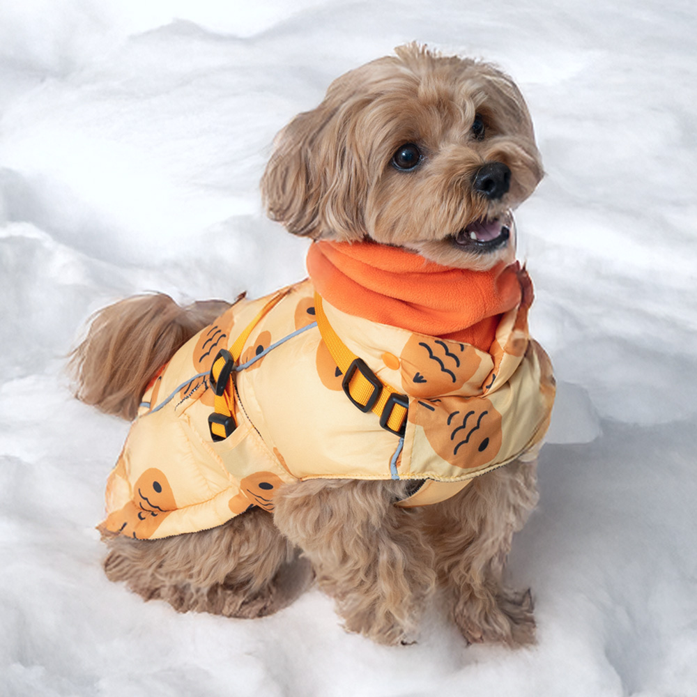 댄 리얼 하네스 강아지 올인원 패딩 발열조끼 겨울옷, 1개, 옐로우(붕어빵) 32,000원