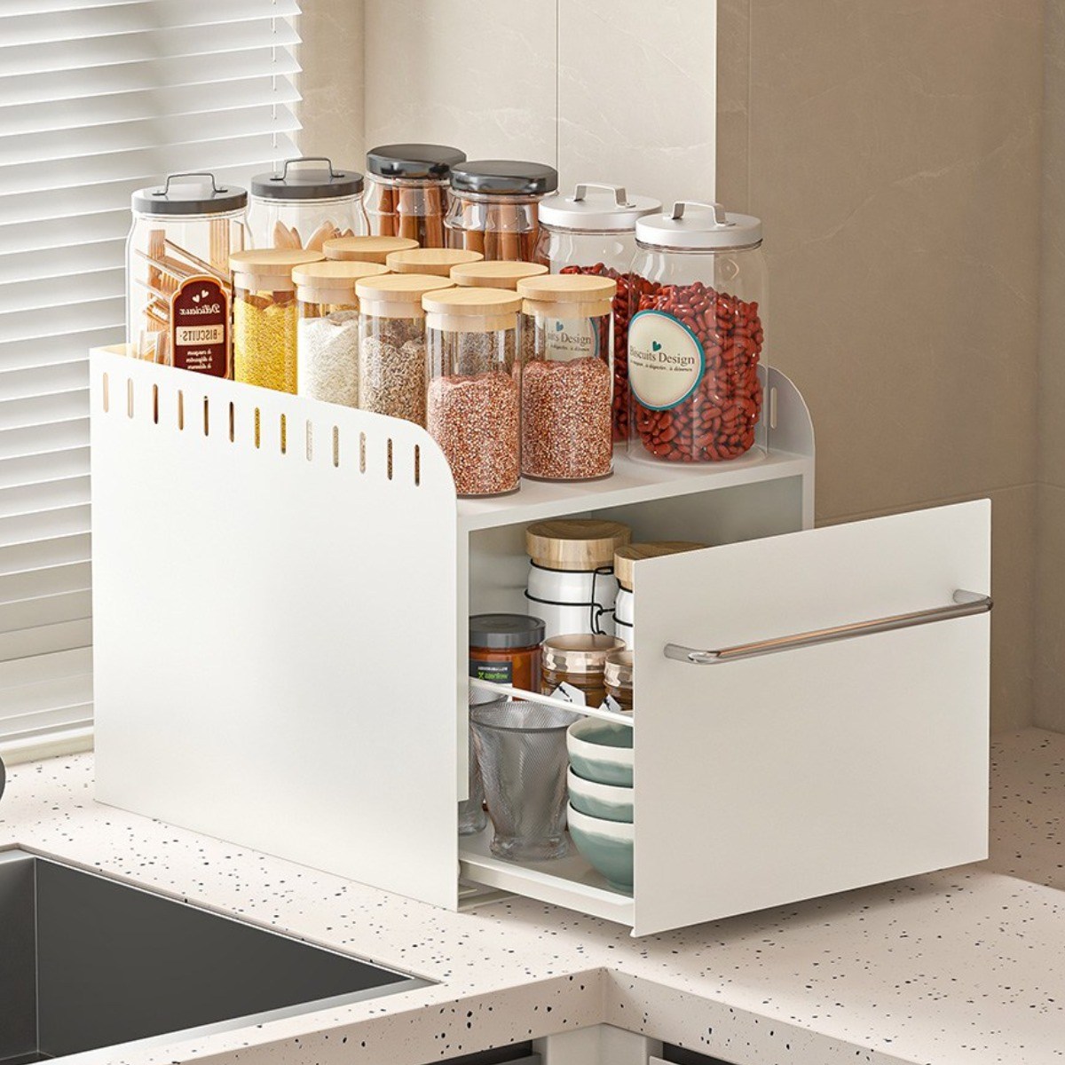 마켓플러스 미드센추리 철제 수납함 다용도 식탁정리 주방 머그컵 커피캡슐 약통 영양제 양념통 선반 틈새 정리함, 화이트 62,000원