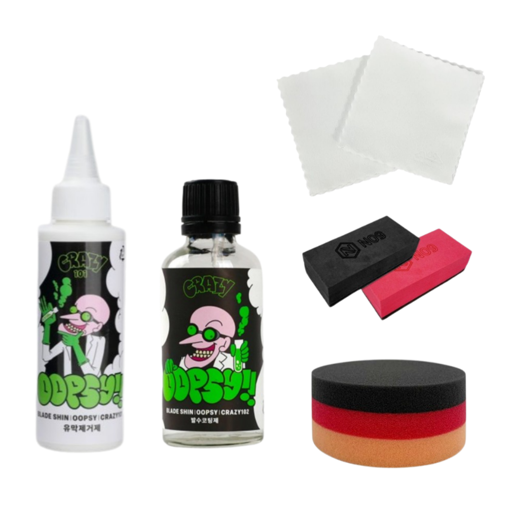 블레이드신 웁시 크레이지 101 유막제거제 100g+102 발수코팅제 50g+엔툴 유리막 도포용화이버 스웨이드 화이트 10매입+코팅블럭 1개+저먼패드 원형 45,800원