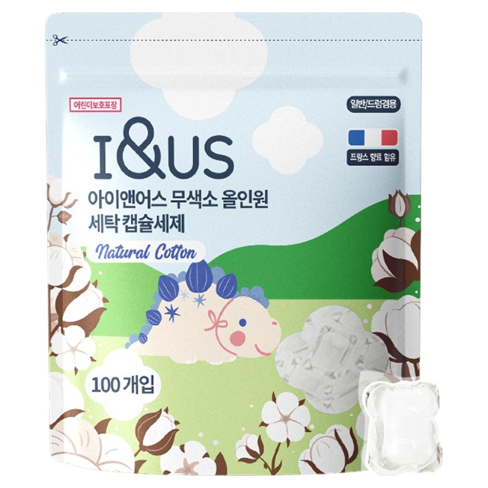 아이앤어스 무색소 올인원 세탁 캡슐세제 내츄럴 코튼, 100개입, 1개 7,110원