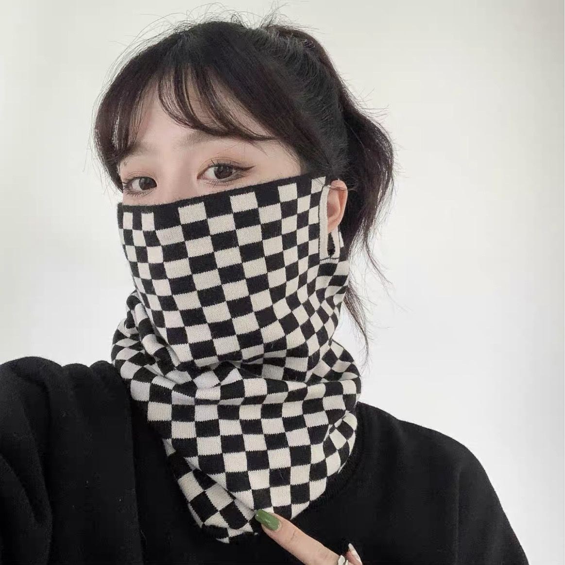 헬로엑스 오토바이 방한 보온 마스크 라이딩 스키 낚시 등산 골프 스포츠레저 겨울 넥워머 니트 체크무늬 버프 얼굴마스크, 체커보드, 1개 9,400원