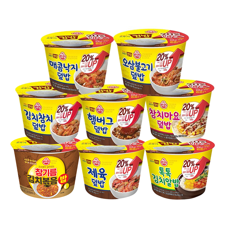 오뚜기 컵밥 김치참치+햄버그+제육+매콤 낙지+오삼+김치 알밥+참기름 김치 볶음밥+참치마요, 310g, 1세트 26,800원