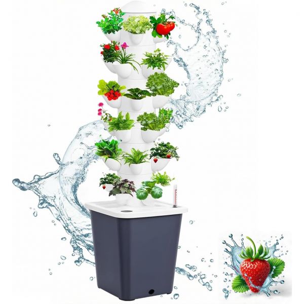 KUCKGO 수직 수경 재배 타워 가든 시스템 - 30개 포함 실내 플랜터 키트, 허브·채소·상추·딸기용 에어로포닉 스타일 타워, 가정용 카운터탑 시스템, 그레이 1083 263,400원