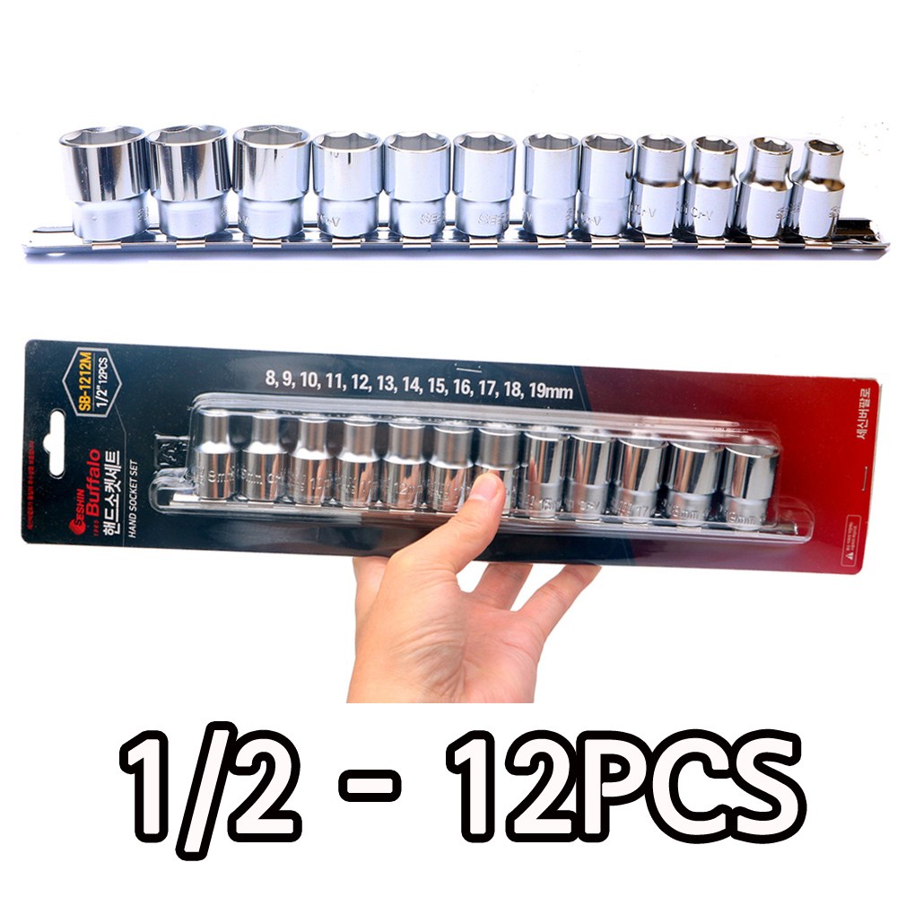 대만산 세신버팔로 핸드소켓 세트 3/8 1/2 8PCS 12PCS 모음전 택1 육각 롱 긴 복스알 소켓 꽂이 렌치 셋트 mm 라쳇핸들 레일 홀더 16,750원