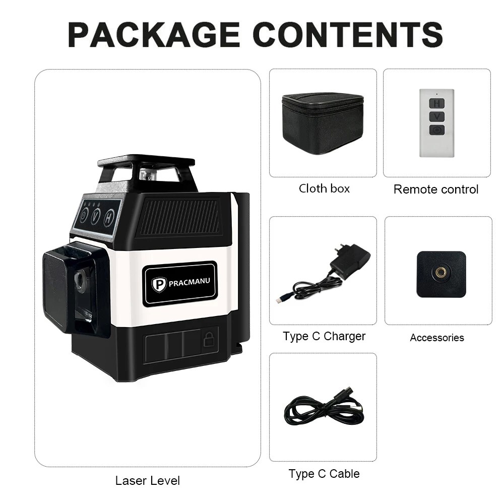 PRACMANU 미니 12 라인 3D 레벨 360 셀프 레벨링 수평 수직 크로스 슈퍼 강력한 녹색 55,230원