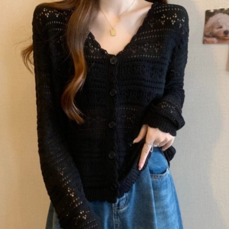 COSYEVNO 여성 니트 카디건 가을 빅사이즈 루즈핏 브이넥 얇은 패션 펀칭 긴팔 상의 lyjzzks03 23,850원