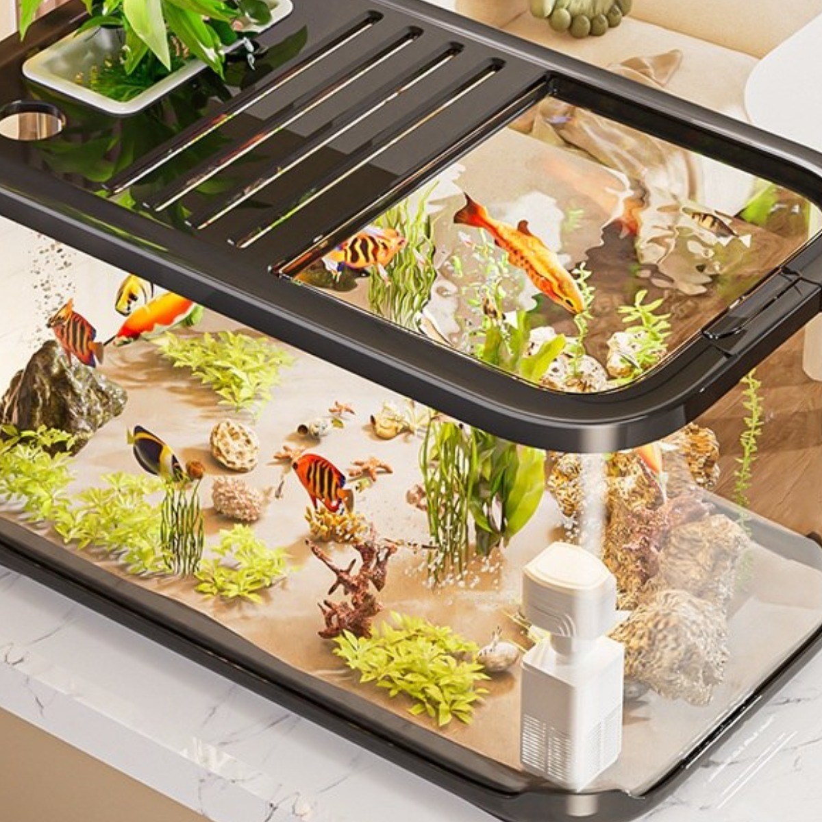 style dr 어항 투명 어항 거북이 어항 미니어항 물고기키우기 거북이, 1개, 블랙 32,800원