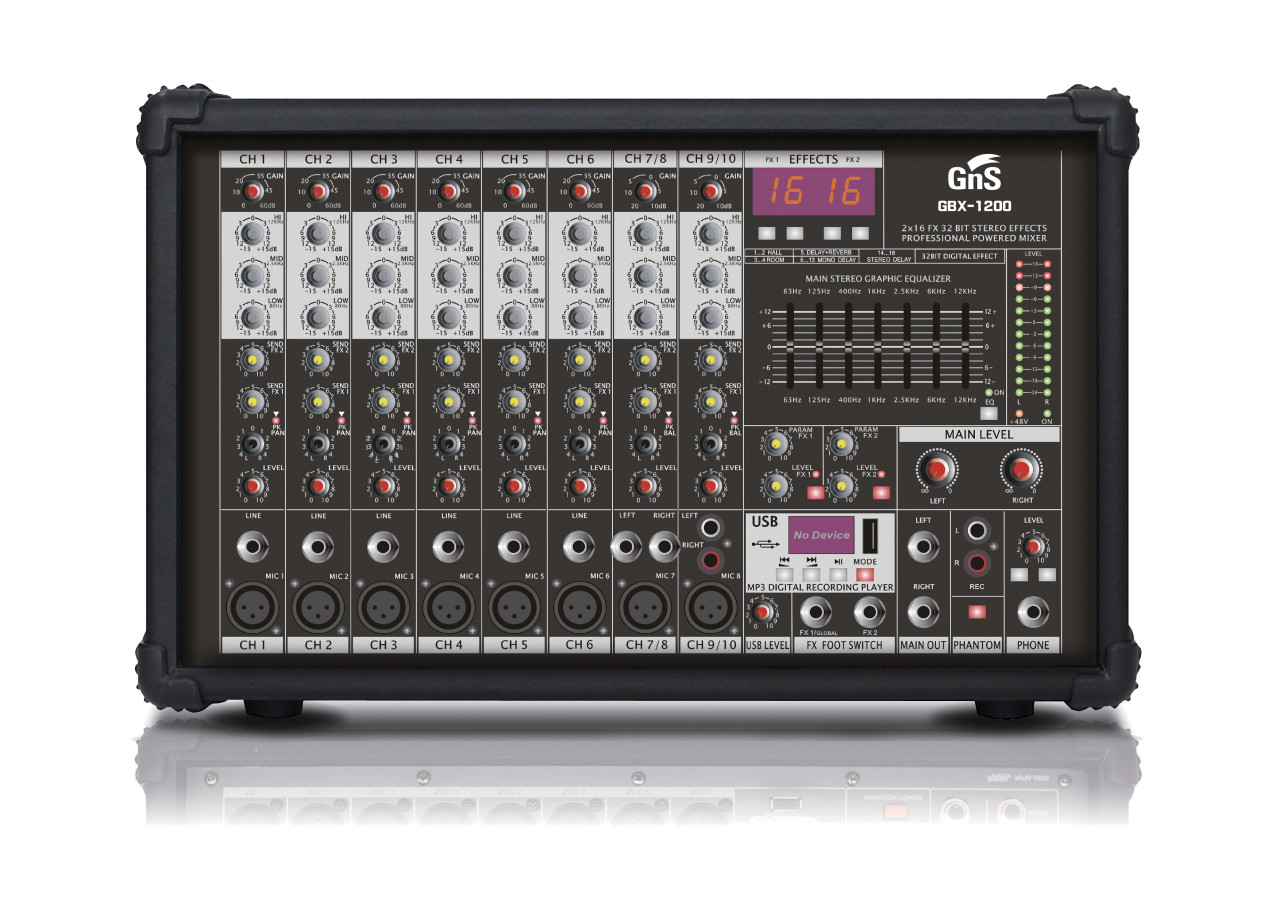 GNS GBX-1200 / 600W x 2채널 AMP/  파워드 믹서 / 이펙터내장, USB PLAYER / 소형 공연장, 세미나실, 강의실, 체육관등 1,100,000원