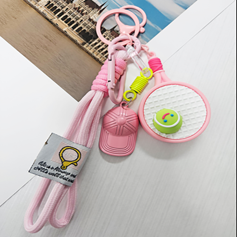 귀여운 미니 배드민턴 키링 가방 자동차 키 가방 핸드폰 스트랩 열쇠 고리, 테니스모자핑크, 1세트 9,600원