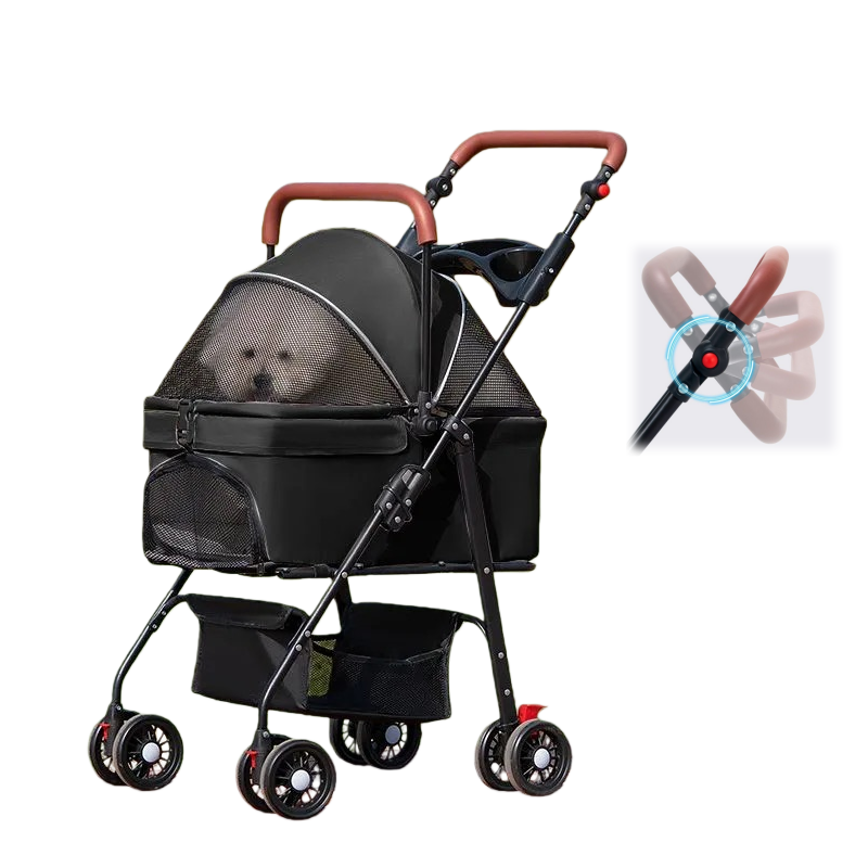 WIRQO 2025최신 강아지 유모차 애견유모차 핸들 4단계조절가능 강아지유모차 분리형 프리미엄 소형견 중형견 접이식 개모차, 블랙 60,010원