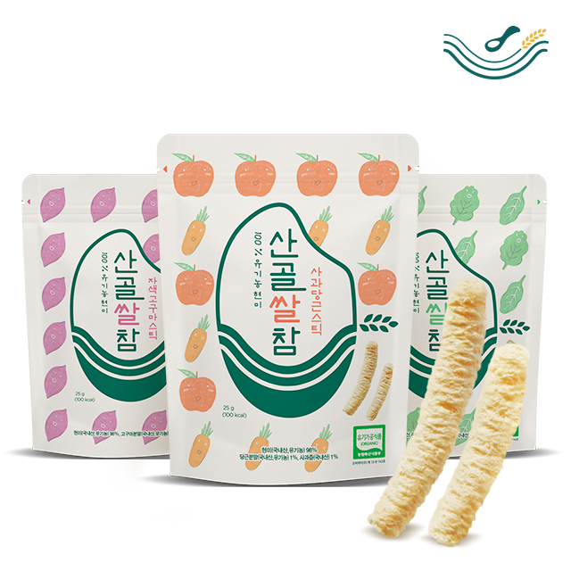 [에코맘의산골이유식] 산골쌀참 사과당근3봉+자색고구마3봉+시금치3봉 24,300원