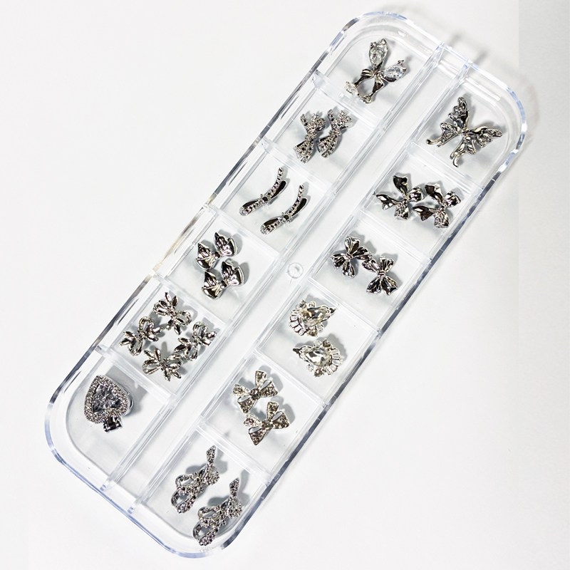 블링 리본 큐빅 젤 네일 파츠 12칸 세트 실버 골드 믹스 네일아트 데코 파츠 5,900원