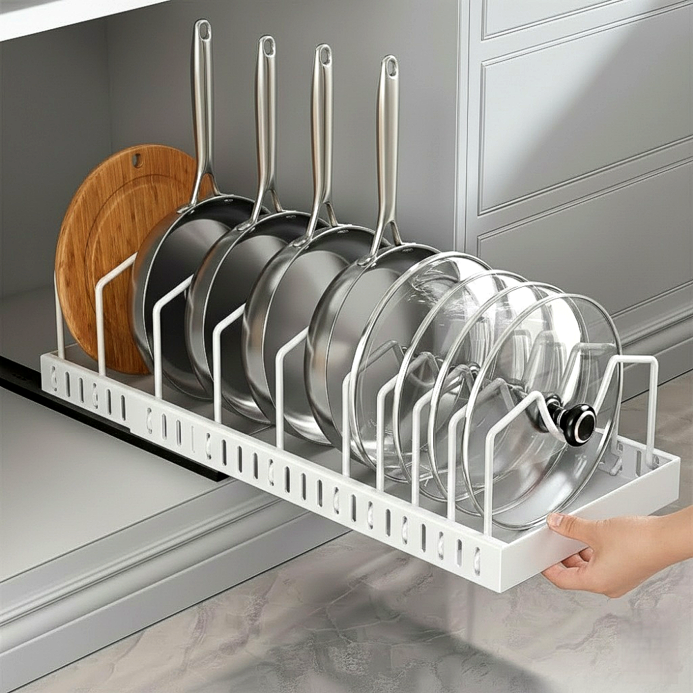 모드무드 무타공 슬라이딩 폭조절 후라이팬 정리대, 1개, 화이트, 1단 16,900원