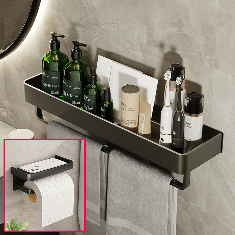무타공 수건걸이 선반 욕실수건걸이 화장실 교체, 수건+휴지걸이 세트[블랙], 1개 22,000원