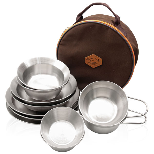 올품락 포스코 STS304 0.4T 올스텐 캠핑식기 2인용 10P+가방세트, 단품, 1세트 65,000원