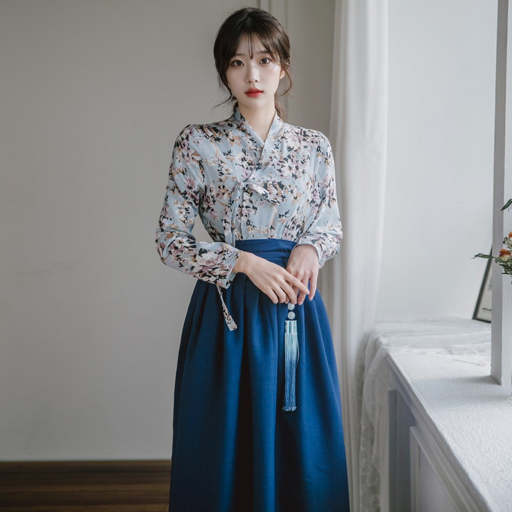 생활한복 세트 물망초 저고리 차미 네이비 허리치마_166 45,800원