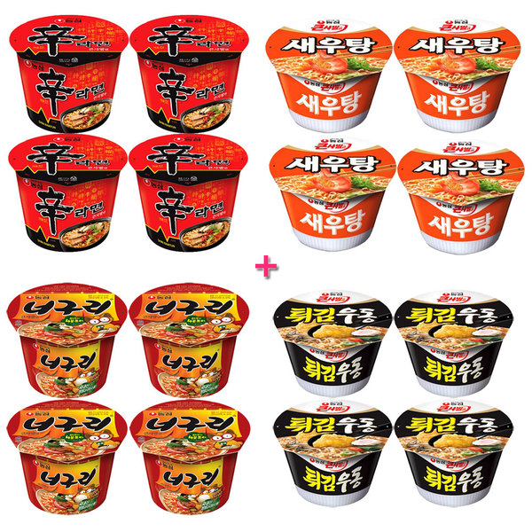농심 컵라면 4x4세트 큰사발 16개 새우탕 너구리 튀김우동 큰컵 모음 세트, 16개 21,880원