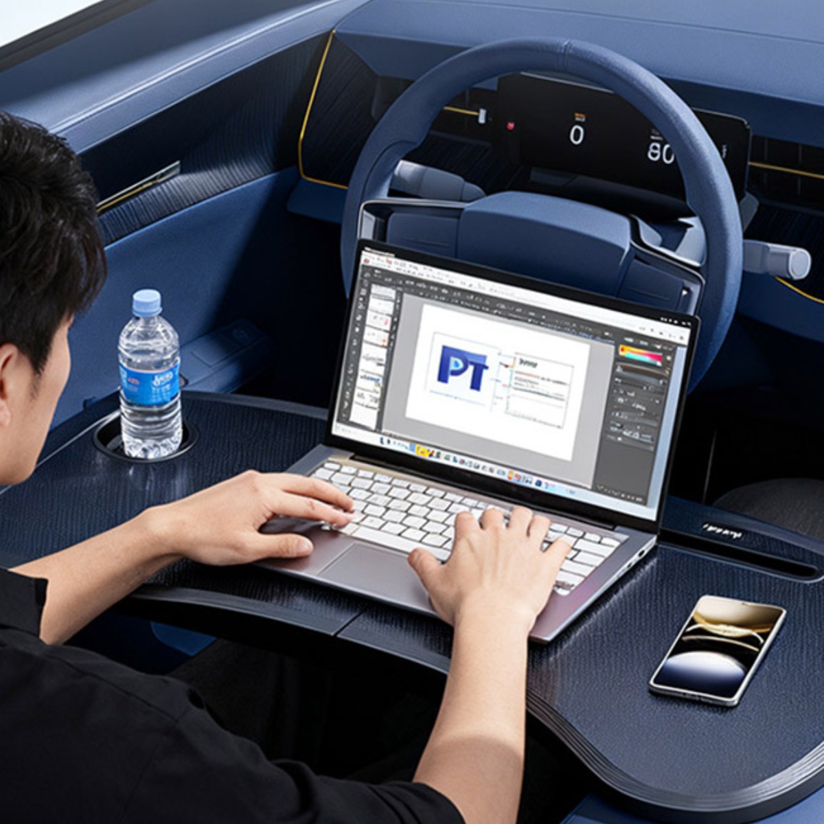 SMTONE 차량용 탄소섬유 접이식 테이블 업무용 식사용 다용도 접이식 테이블 차량용 풀딩 식탁 차량용 뒷자리 조수석 운전석 접이식 식탁 차량용 노트복 거치대 25,900원