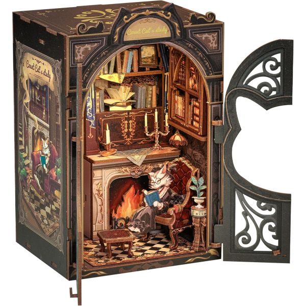 큐트비 북 누크 키트 성인과 십대를 위한 DI 미니어처 하우스 LED가 포함된 북엔드 디오라마 3D 목재 퍼즐 미니 북누크 책장 인서트 장식 성 공예 취미 선물 부엉이 서점 96,800원