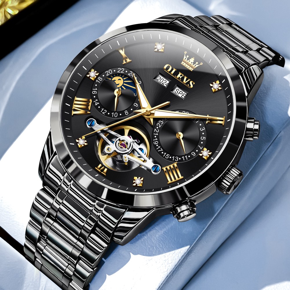 OLEVS 남자손목시계 패션 다기능 기계식 오토매틱 야광 워터프루프 럭셔리 큐빅 정품 메탈 남자시계 125,700원