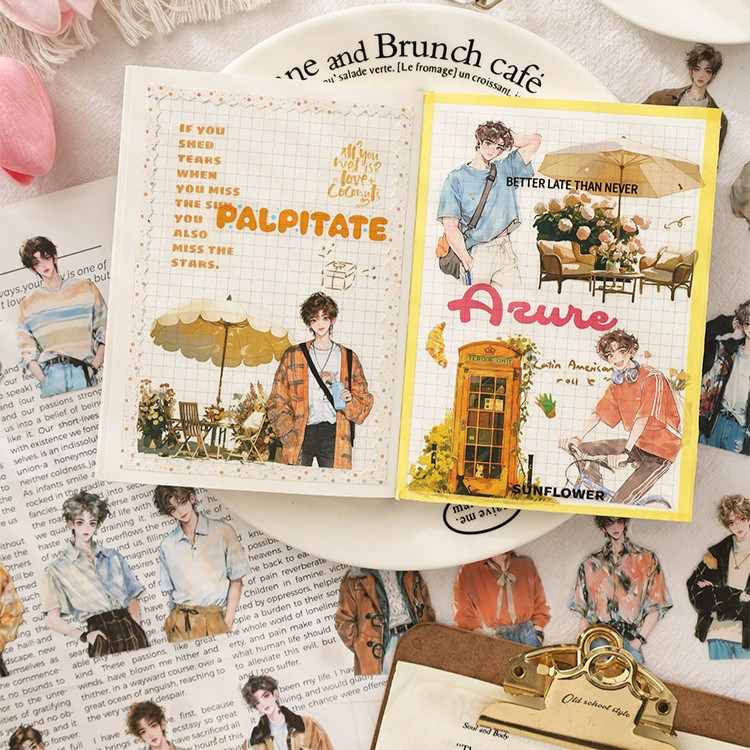 노다꾸 인스 빈티지 감성 소녀 소년 인물 일상 일러스트 다꾸 DIY PET 스티커 팩 세트, 1set, B-3 7,800원