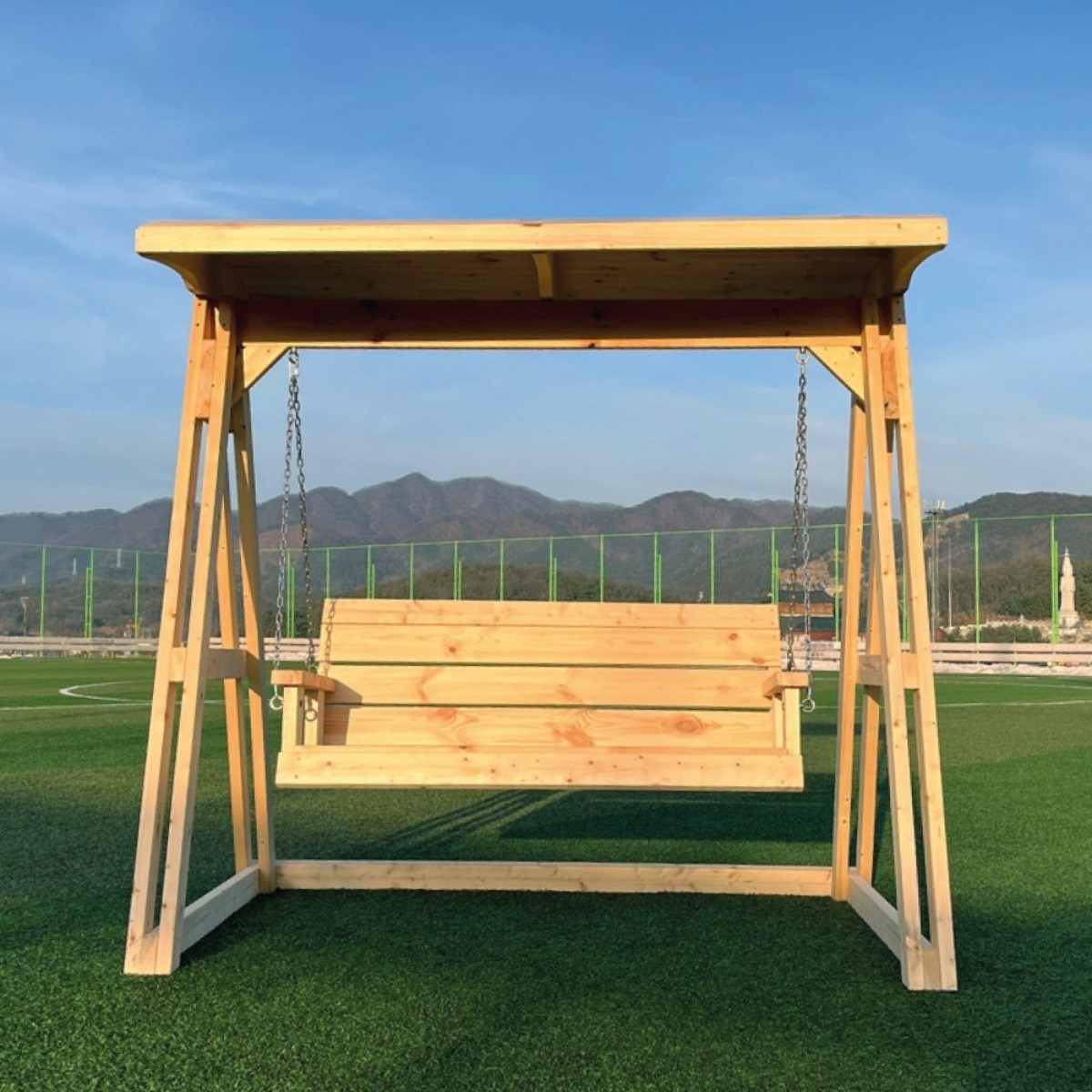 미엔우드 정품형 야외 원목 그네 2인용 무도색 야외용 흔들 의자 정원 카페 놀이터 지붕형, 2인용 정품지붕형 무도색 429,000원