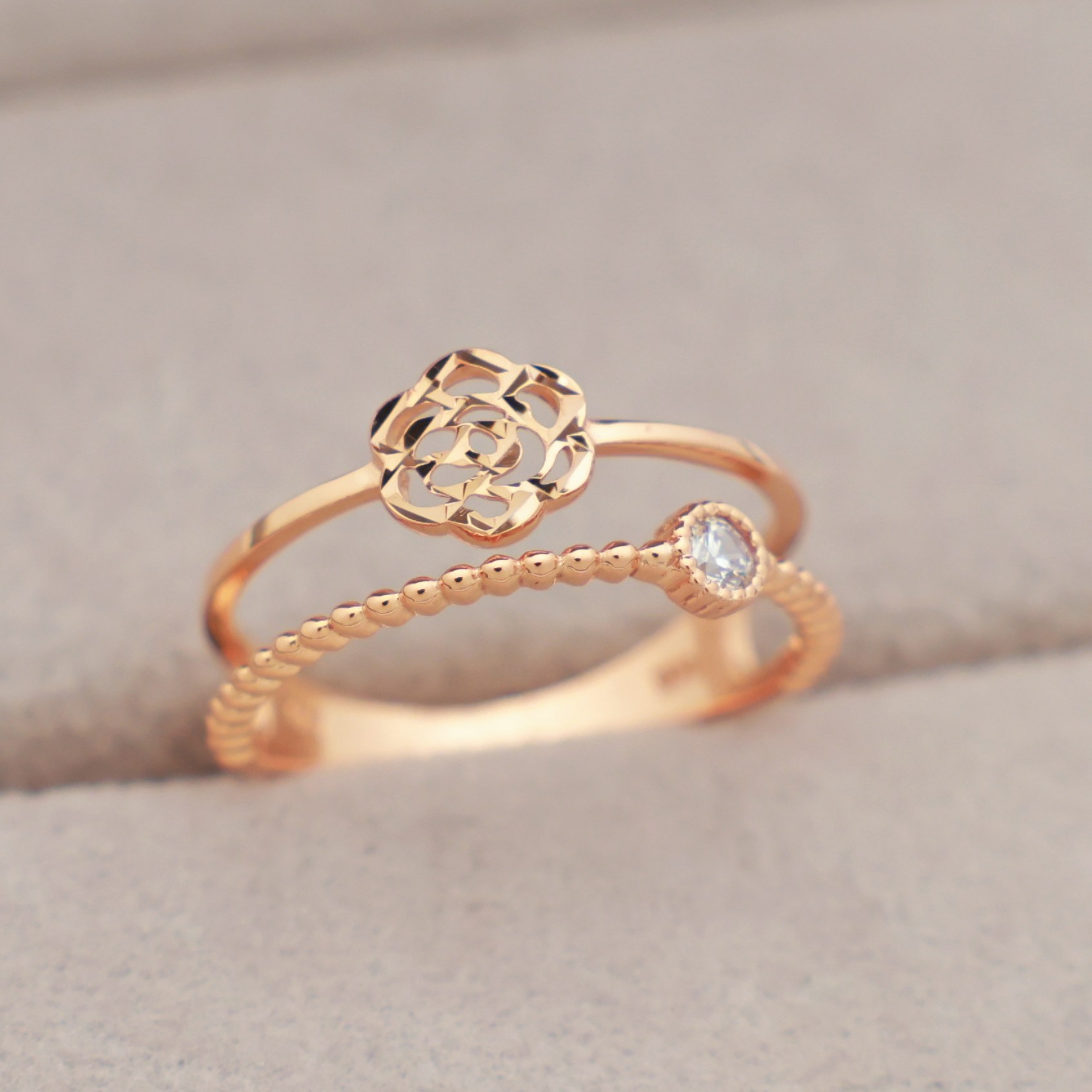 14k 18k 로즈골드 볼룸 두줄 장미 반지 컷팅 모녀 우정 트윈 행운 패션 심플 데일리 선물 R303체리스쥬얼리 422,480원