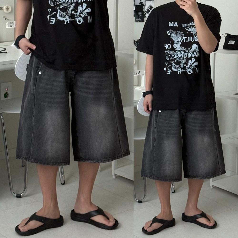 르위 버뮤다 와이드 밴딩 청반바지 하프 데님 팬츠 데일리 반바지 29,000원