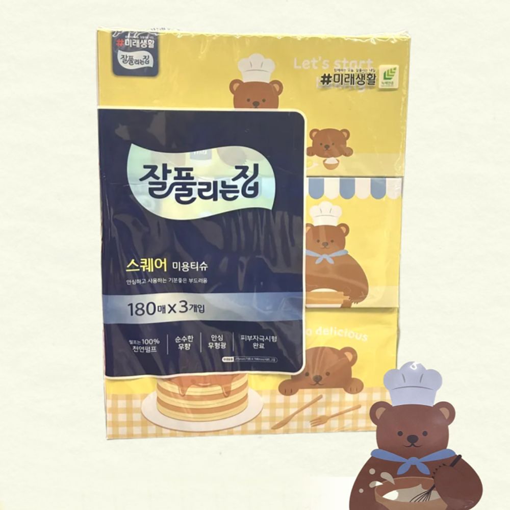잘풀리는집 화장지 티슈 스퀘어 미용티슈 180매 x 3개입 pri+61604zm, 540매입, 1개 8,600원